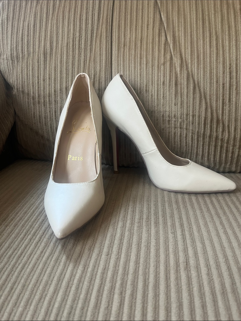 Faux Louboutin Cream colored  stiletto heels